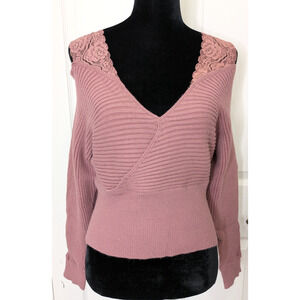 Women's V Neck Wrap Front Sweater Dusty Pink Med Beach Resort Travel Cruise